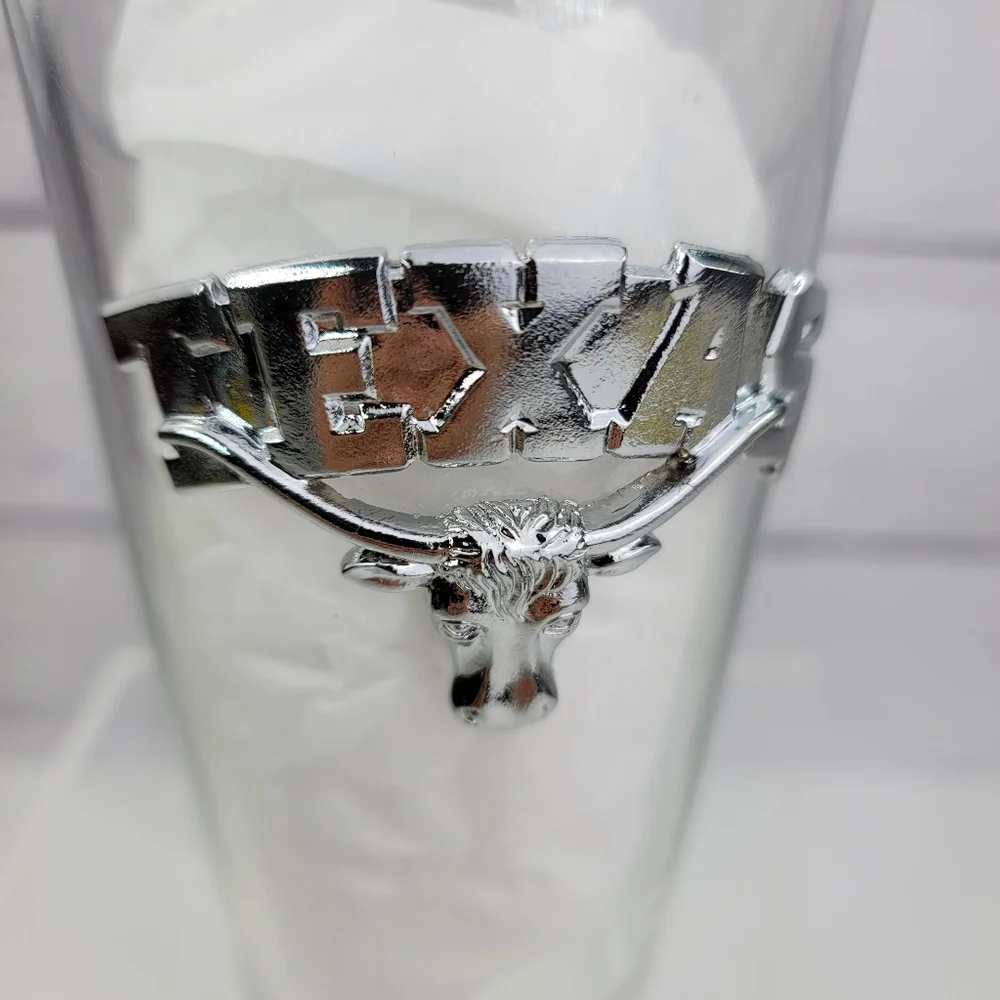 Texas Longhorn Bull Glass Pint Beer Mug with Silver Metal Accent.